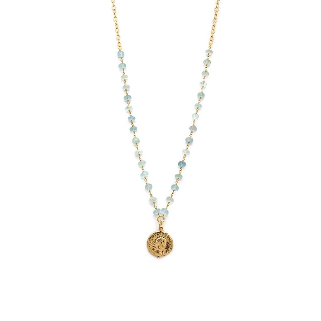 Aquamarine Roman Coin Necklace - Irit Sorokin Designs Jewelry