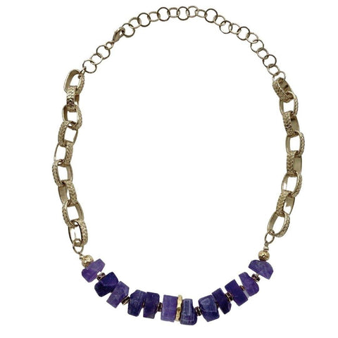 Amethyst Necklace with Gold Chain - Irit Sorokin Designs Jewelry