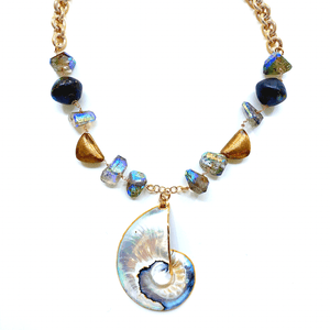 Ammonite Pendant Statement Gold Necklace - Irit Sorokin Designs Jewelry