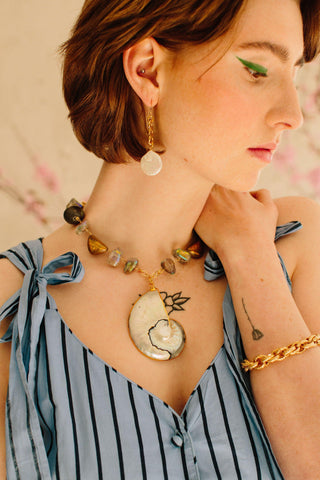 Ammonite Pendant Statement Gold Necklace - Irit Sorokin Designs Jewelry