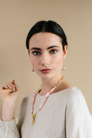 Ancient Coin and Pink Peruvian Opal Necklace - Irit Sorokin Designs Jewelry