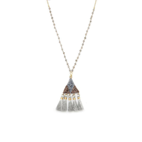 Beaded Tassel Labradorite Necklace - Irit Sorokin Designs Jewelry