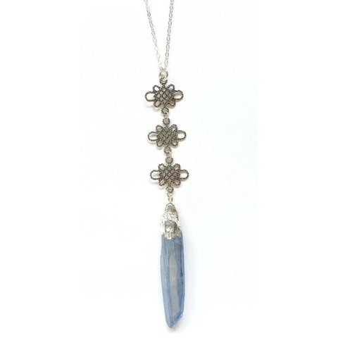 Blue Agate Quartz Silver Necklace - Irit Sorokin Designs Jewelry