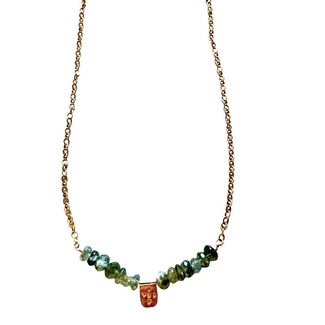 Blue Tourmaline With Gold Pendant Short Necklace - Irit Sorokin Designs Jewelry