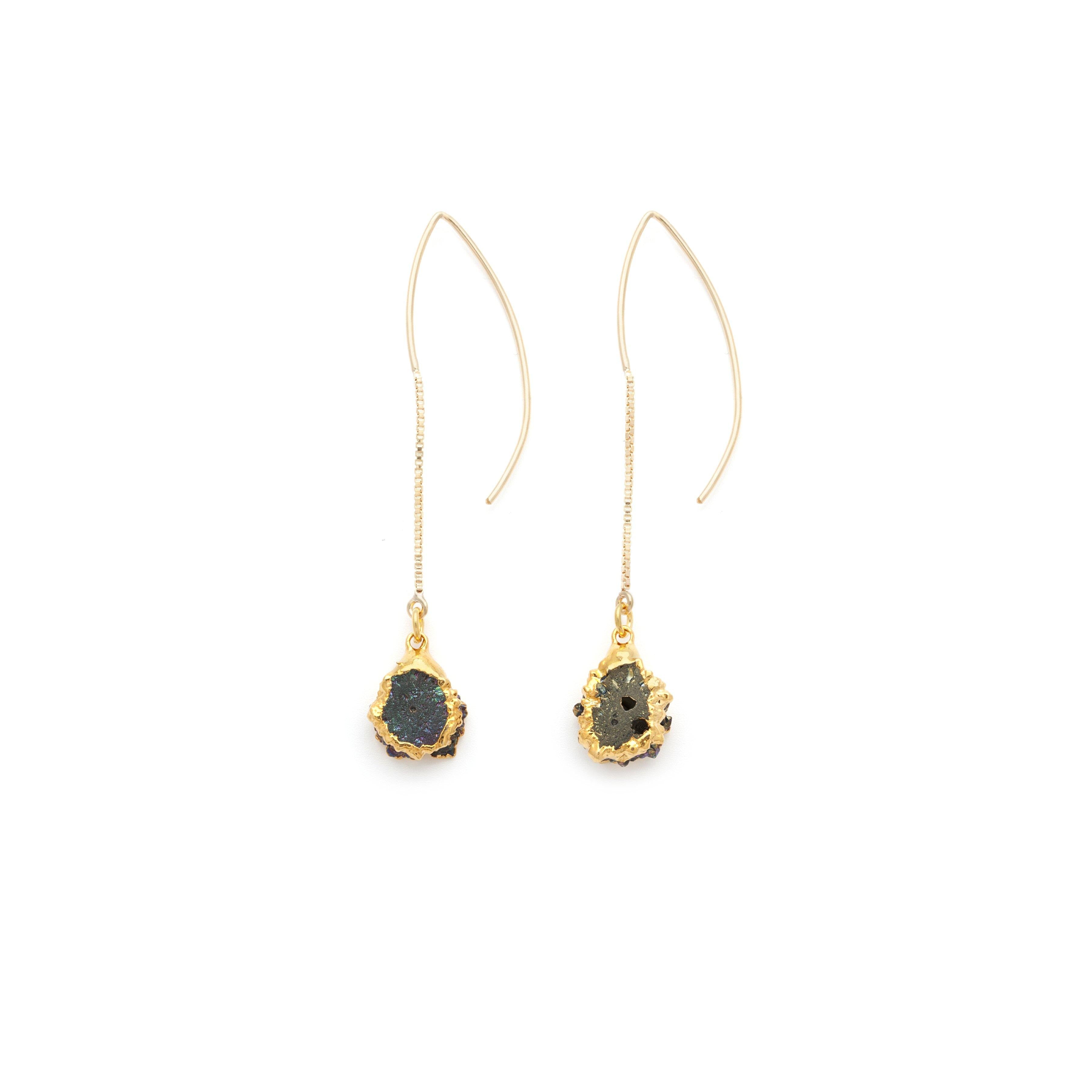 Double-sided Pyrite Gold Earrings - Irit Sorokin Designs Jewelry