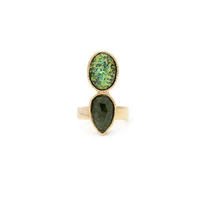 Emerald and Fire Opal Ring - Irit Sorokin Designs Jewelry