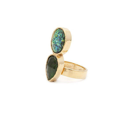 Emerald and Fire Opal Ring - Irit Sorokin Designs Jewelry