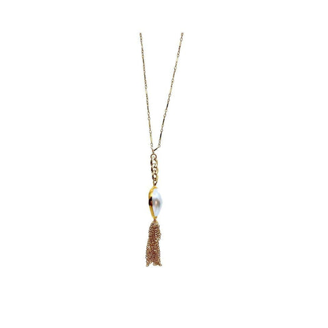 Fresh Water Pearl With Tassel Long Gold Necklace - Irit Sorokin Designs Jewelry