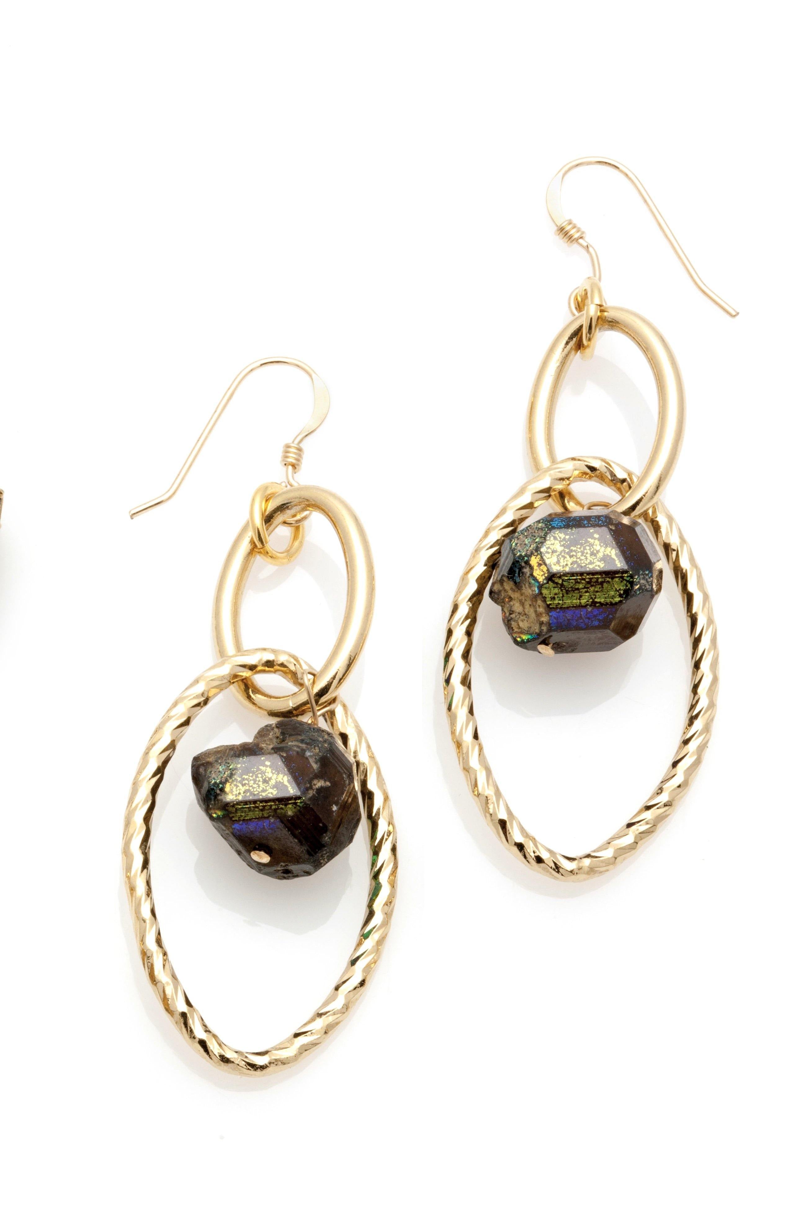 Hoop Dangle Gold Garnet Earrings - Irit Sorokin Designs Jewelry