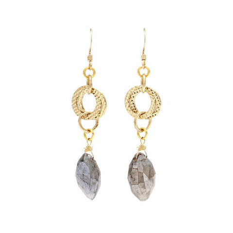 Labrodorite Gold Dangle Earrings - Irit Sorokin Designs Jewelry