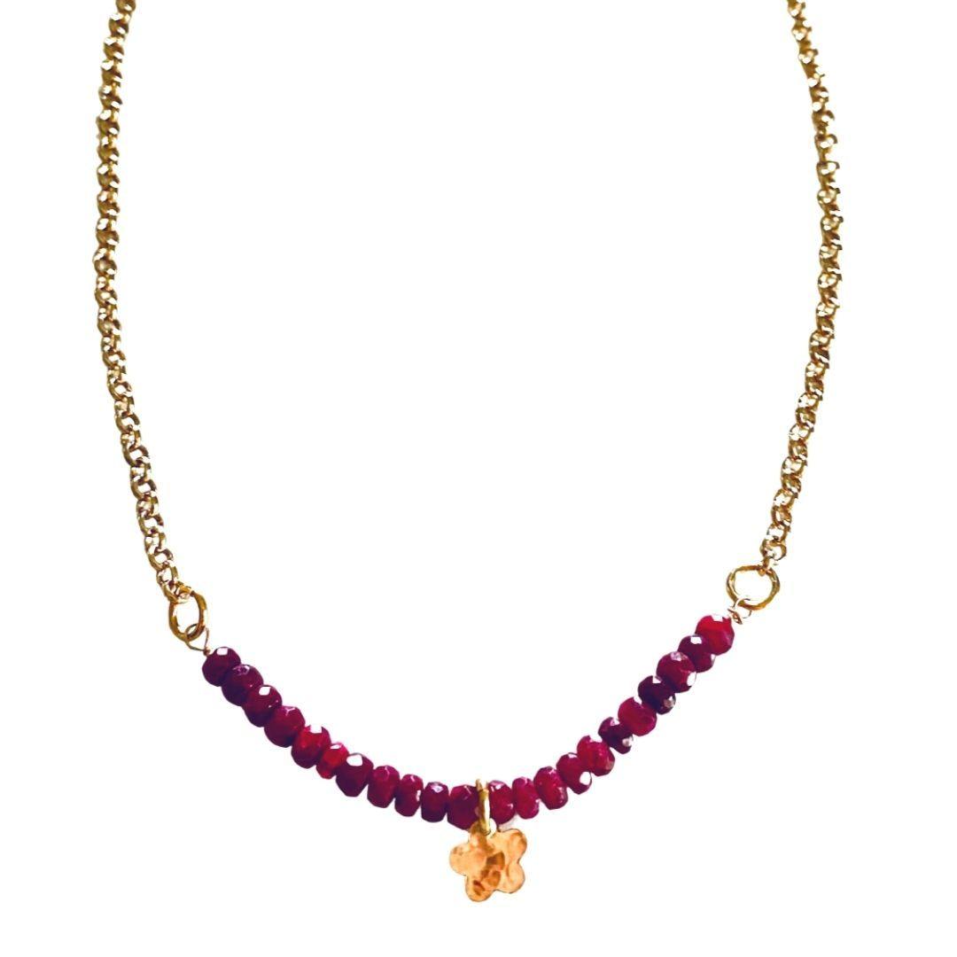 Ruby And Gold Flower Necklace - Irit Sorokin Designs Jewelry