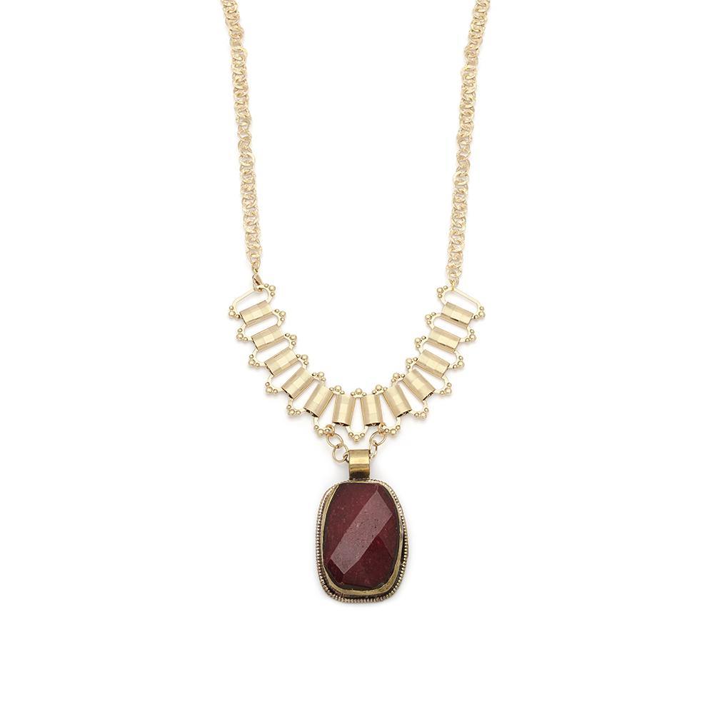 Ruby Nepalese Vintage Double Sided Pendant Long Gold Necklace - Irit Sorokin Designs Jewelry