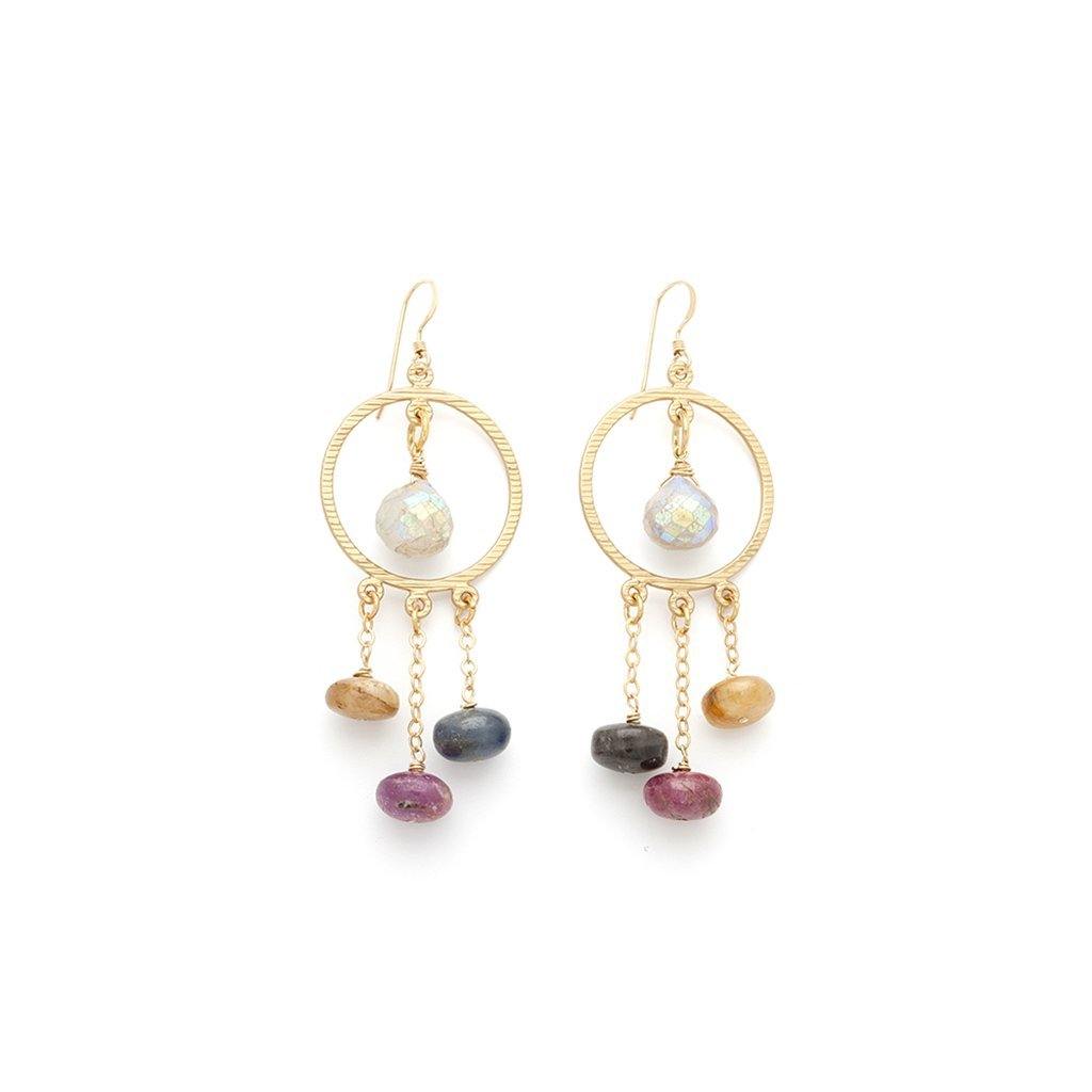 Sapphire and Moonstone Gold Earrings - Irit Sorokin Designs Jewelry