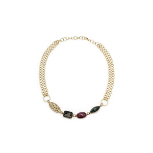 Three Gems, Ruby, Sapphire, Emerald Gold Necklace - Irit Sorokin Designs Jewelry