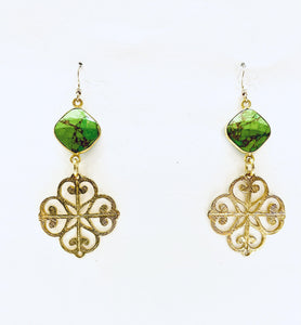 Tibetan Green Turquise Gold Earrings - Irit Sorokin Designs Jewelry